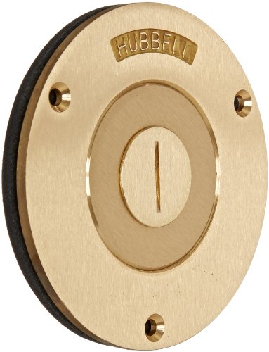 Hubbell Wiring Systems S2525 Brass Round Floor Box Combination Single Service Cover, 3-7/8" Diameter, 2-1/8" x 3/4" Opening
