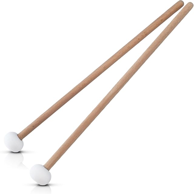 2Pcs Snare Drum Timpani Stick, 15 Inch Length Wool Felt Head Drum Stick with Wooden Handle, White Multi-Purpose Bass Drum Mallet for Musical Instrument Accessories