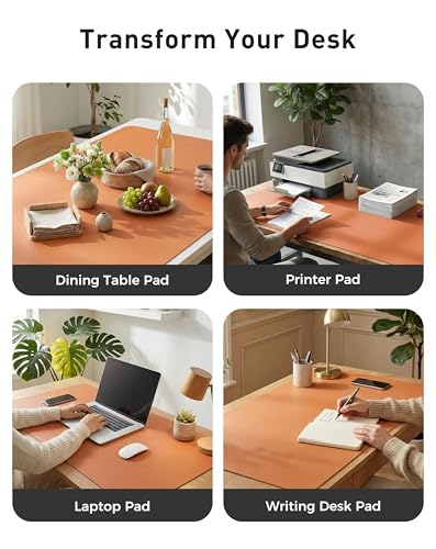 Image of Aothia Faux Leather Desk Mat - Large Mouse Pad, Non-Slip PU Leather Blotter, Waterproof Writing Surface for Office and Home (Hermes Orange, 40 inch x 24 inch)