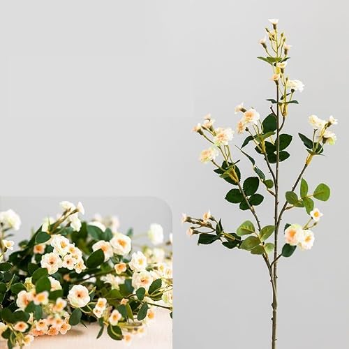 JUAKSQZYI Fake Flowers 4pcs Artificial Little Rose Stems Faux Holly Branch Picks with Green Leaves for Wreaths Bouquets Centerpieces(Champagne)