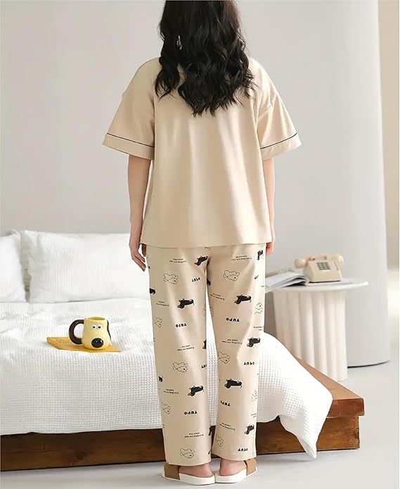 Image of Womens Night Dress Pajama Set Soft Stretchable Spandex Nightwear Night Suit Ladies Loungewear Sleepwear Two Piece Top and Pyjama Set for Women