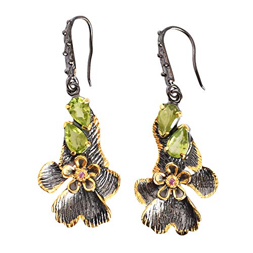 Boucles d'oreilles pendantes Péridot Quartz Rose Argent 925 femme goutte