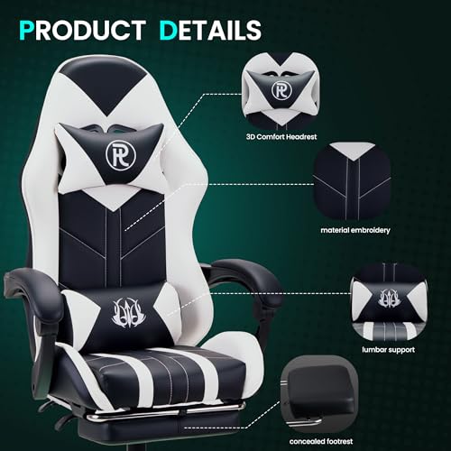 play haha Gaming Chair with Footrest & Lumbar Support,Reclining Swivel Chair,Ergonomic Gaming Chair for Adults, High-Back Racing Style,Adjustable Height with Headrest Pillow - Image 5