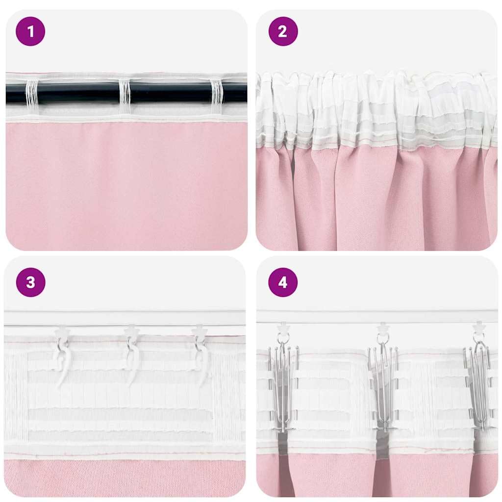 Juego de 2 cortinas opacas de poliéster rosa bebé 175 x 140 cm, triple, 80 a 90 % de oscurecimiento, protección solar para sala de estar o dormitorio