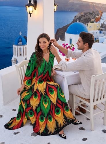 Image of Yanziliu Kaftan Dress for Women,Plus Size Hawaiian Batwing Sleeve Beach Cover Up Summer Swimsuit Dresses