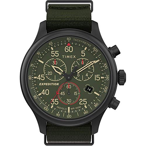 Timex �����Y Expedition Field 43mm �r���v - �u���E���X�g���b�v �u���b�N�_�C���� �K�����^���P�[�X, �O���[��, �X�g���b�v