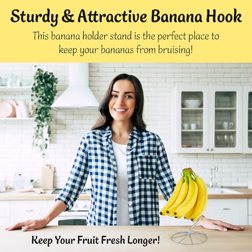 Homeries Banana Holder Modern Rack Hanger Tree Stand Hook for Kitchen Countertop. Satin Nickel Banana Holder Keeper Stand (Satin Nickel New) by Homeries - Image 5