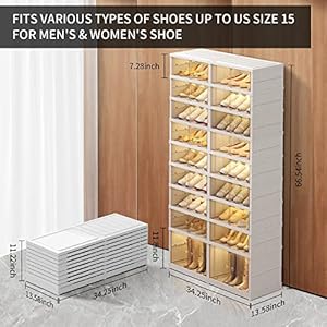   9-Tier-Foldable-Shoe-Rack-Organizer-for-Closet-36Pairs-Plastic-Shoe-Shelf-Collapsible-Shoes-Storage-Box-Clear-Shoe-Boxes-Stackable-with-Door-Easy-Assembly-Shoe-Cabinet-with-Lids-Large