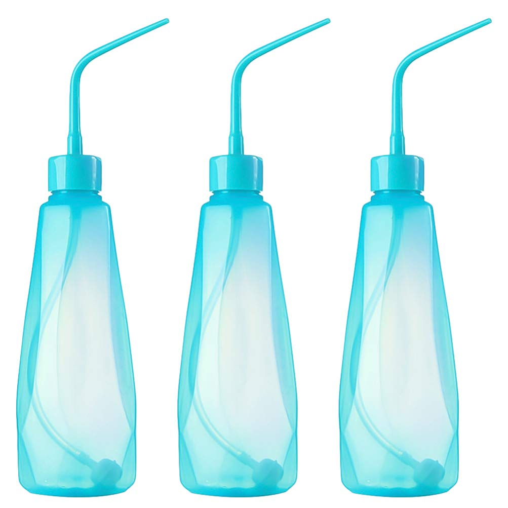 Cabilock 480ml 16oz Plastic Succulent Watering Can Bottle with Soft Tube and Ball Shape Suck Head Bend Mouth Squeeze Bottle Micro Landscape Watering Tools 3pcs Blue