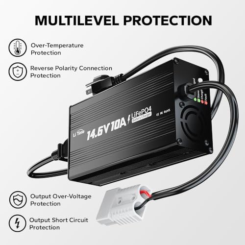 Image of LiTime 12V 10A Lithium Battery Charger for 12.8V LiFePO4 Batteries, AC-DC