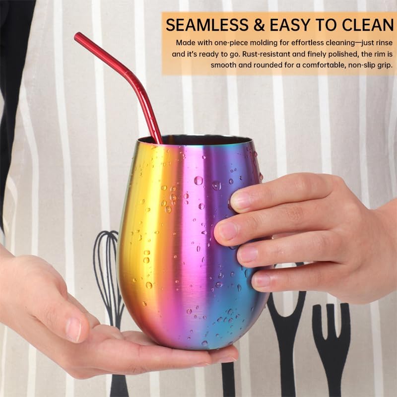 Buyer Star 304 Stainless Steel Wine Glasses Set of 4 - Large 17 oz Outdoor Stemless Wine Tumblers - 100% Unbreakable & Stemless Metal Drinking Cups for Home and Outdoors Dishwasher safe (Rainbow) - Image 3