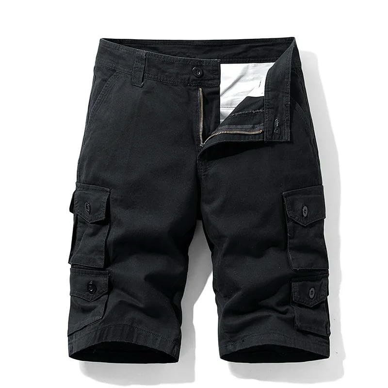 Bermudas de algodón para hombre, holgadas, estilo militar, con cremallera
