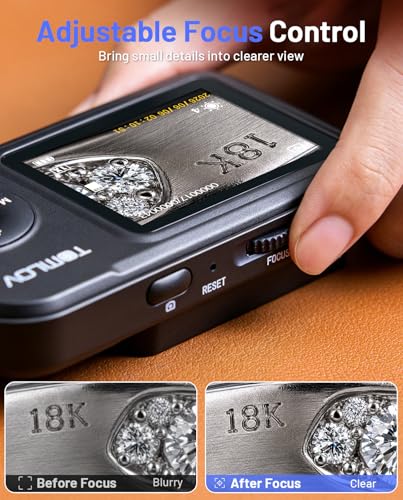 Image of TOMLOV P50 Digital Microscope Handheld: Adjustable Focus Coin Microscope with 2.4 inch IPS Screen, Trichome Portable Magnifying Glass with Light, Jewelry Loupe for Adults, Windows /Mac Compatible