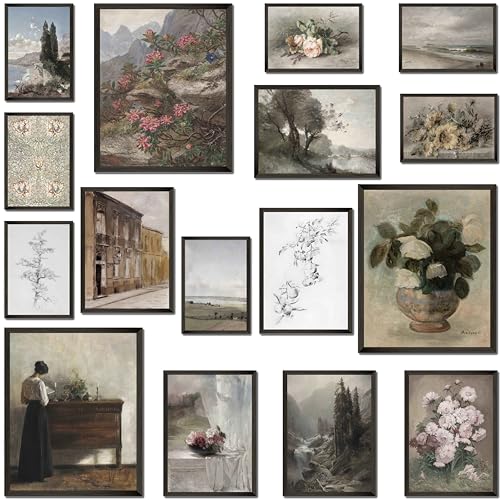 MAZUKO 16 PCS Vintage Wall Art Decor, Wall Art, Modern Maximalist Wall Prints for Bedroom, Posters for Room Aesthetic, Wall Collage Kit Pictures for Living Room - UNFRAMED (Vintage Art 4)
