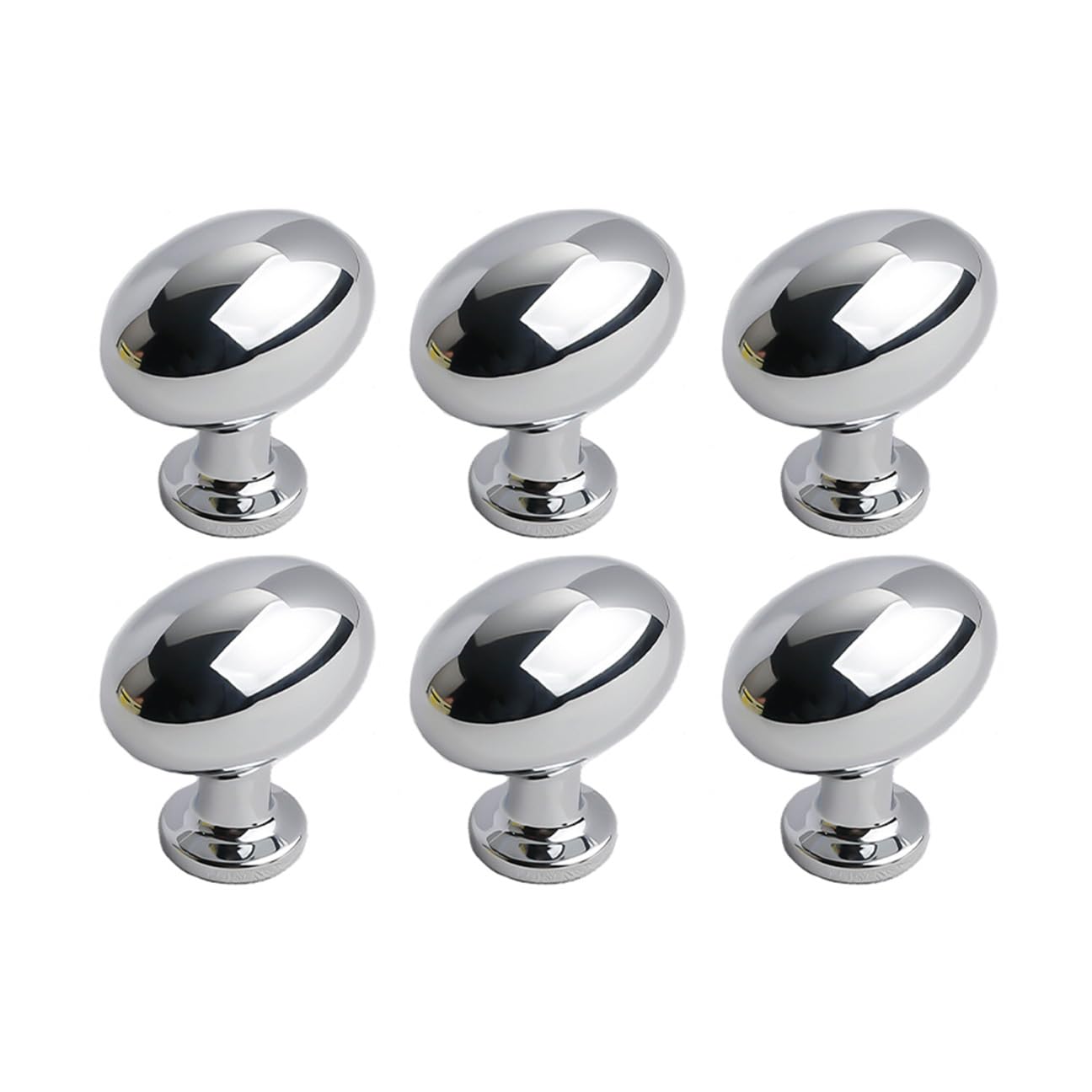 6 Pack Silver Cabinet Knobs 1.3" Bright Silver Egg Drawer Knobs Zinc Alloy Single Hole Pulls for Dresser 33mm Oval Cupboard Handles for Kitchen Wardrobe Cabinet Bathroom Hardware (6, Bright Silver)