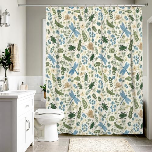 Rideau de douche extra long motif libellule fougère vert 183 x 243 cm