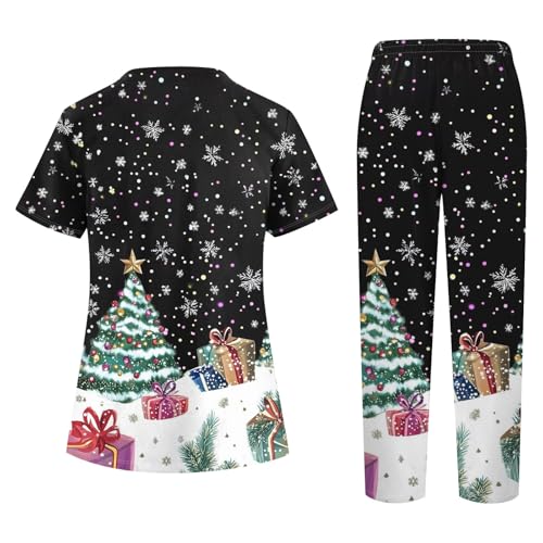 Generic Christmas Scrubs Set for Women Nurse Uniform Top & Pants with Multi Pocket for Nurse Esthetician Workwear