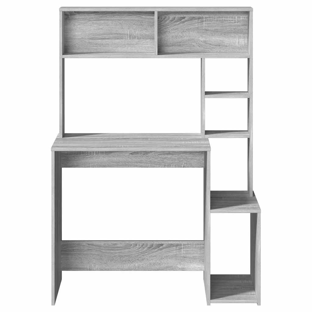 Scrivania con mensola grigio Sonoma, 100 x 45 x 140 cm, in legno, per studio, PC, postazione di lavoro, ufficio, casa, ufficio
