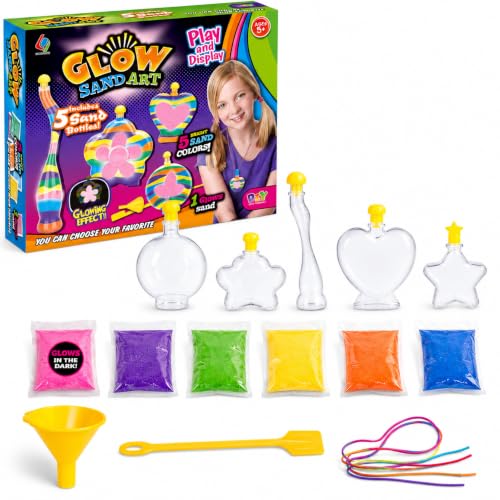 Glow Sand Art Kit DIY Craft for Girls w/ 5 Necklace Bottles