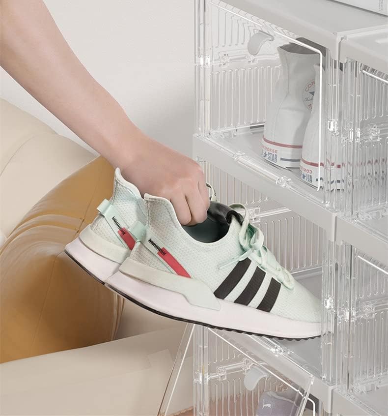 Jukkre Installation-Free Shoe Box Foldable, Stackable Clear Shoe Storage Box - Storage Bins Shoe Container Organizer, 3-Layer Shoe Box - White 3