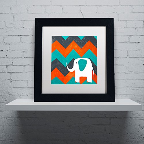 Elephant On Chevron Art By Nicole Dietz In Black Frame, 16 By 16-Inch, White Matte #TOP2
