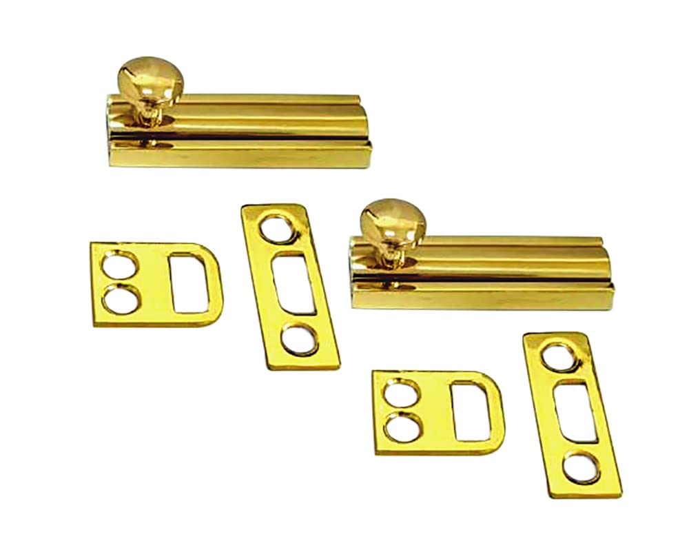 QCAA Solid Brass Surface Bolt, 2", Polished Brass, 2 Pack, Made in Taiwan