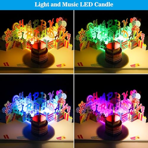 Gumry 3D Musical Birthday PopUp Card with Blowable LED Light Candle and Happy Birthday Song, 2023 Large Birthday Cake Popup Greeting Cards for Women Men Kids Husband Wife Mom Dad Daughter