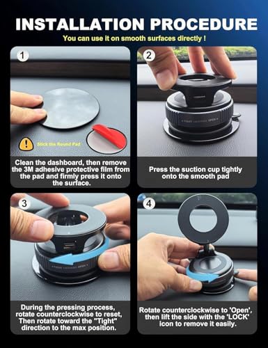 Image of Brunttype 360 Vaccum Magnetic Phones Holder, Magnetic Car Phone Mount, Hands-Free Suction Cup Phones Holder for with Study Car /Gym /Mirror /Shower, Car Mount Compatible All Mobiles (Pack 1)