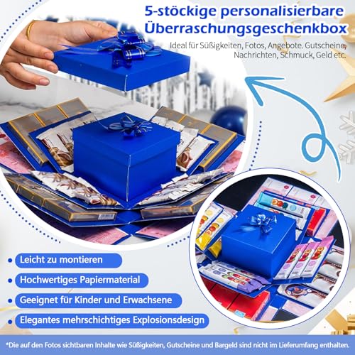 Pasdrucn DIY Explosion Gift Box, 5 Layer Snack Explosion Box with tape and ribbon, Scrapbooking Boxes, photo album, Photo Gifts, Creative Explosion Boxes for Anniversary,Birthday,Valentine's Day(Black - Image 4