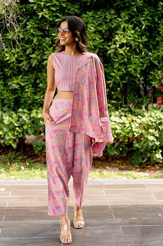 Image of MIRCHI FASHION Pure Cotton Kurta with Shrug Set | 3 Piece Cordset with Jacket & Pant | Ethnic Work Wear & Travel Wear Co-ord Set