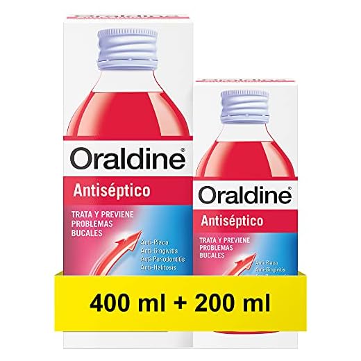 Oraldine, Colutorio De Uso Diario Líquido, Antiséptico y Antifúngico, Previene Gingivitis y Aftas, Pack de 400 ml y 200 ml