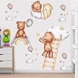 Bear Playing on the Moon and Stars Wall Stickers for Kids Baby Room Decor Sweet Dream Moon Air Ballo