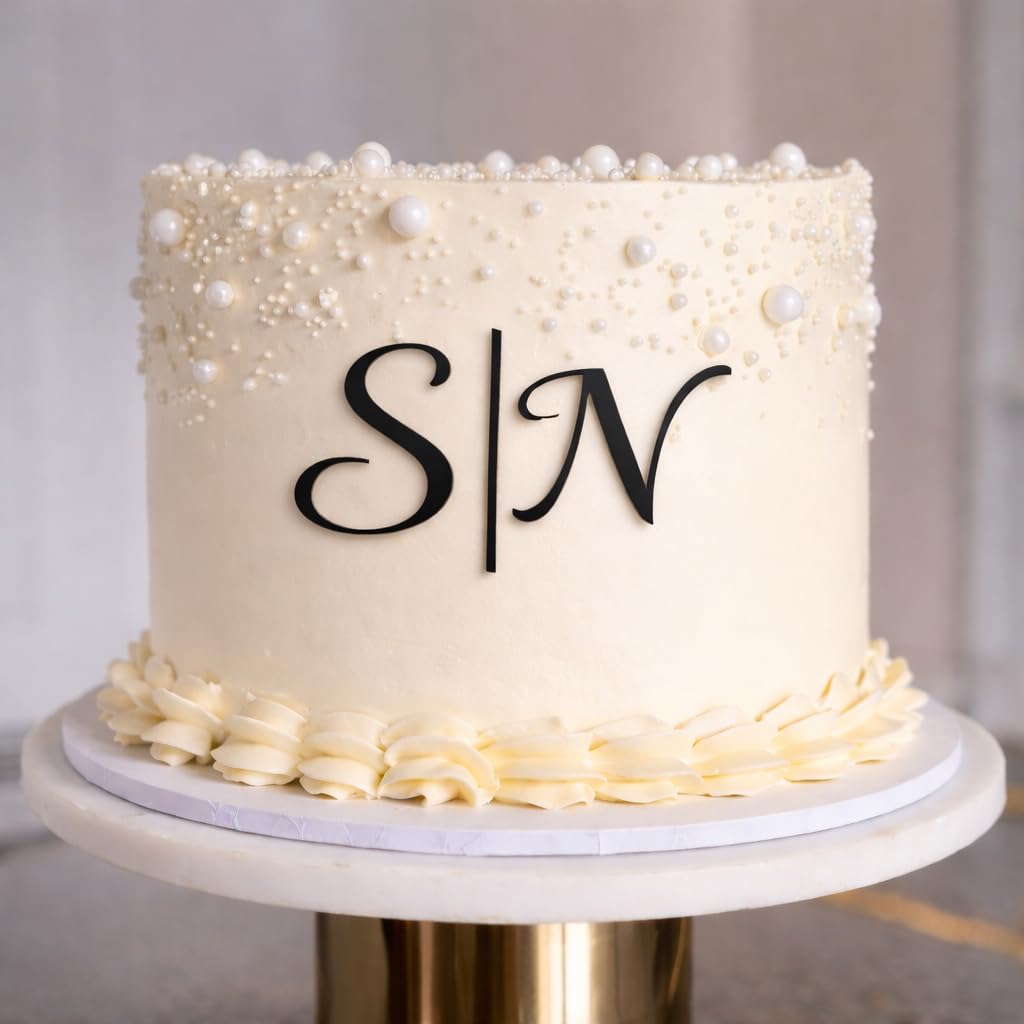 ZMR SHOP CRAFT Personalisation Monogram Cake Topper, 3mm Thickness MultiColored Acrylic Cake Topper, Wedding Monogram Decoration, Elegant Script Initial (Black)