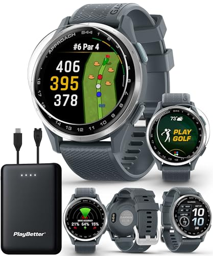 Garmin Approach S44 (Silver/Twilight) Golf GPS Smartwatch Bundle - 1.2" AMOLED Display, On-Course Features & 15H Battery Life with PlayBetter Screen Protectors & 5000mAh Portable Charger