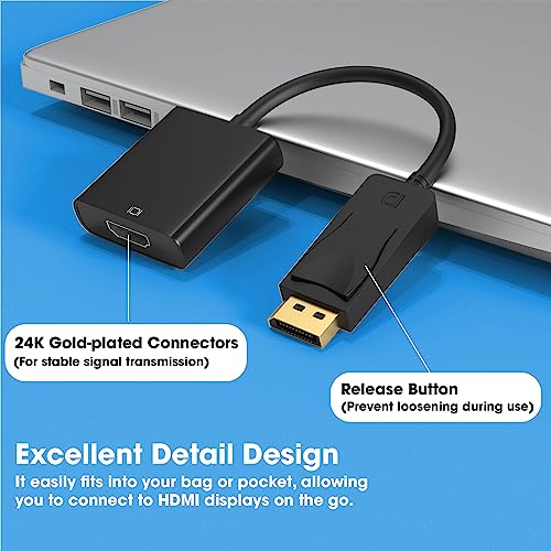 Sounce Display Port to HDMI Adapter, 1080p Display Port DP to HDMI Cable Male to Female Port Support Video & Audio Compatible with Computer, PC,... - Image 4