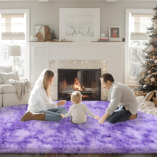 8x10 Area Rugs for Living Room, Large Fluffy Rugs for Bedroom, Soft Carpet Shag Kids Room Rug, Non-Slip Fuzzy Rugs Indoor (Purple TieDyed, 8ft x 10ft)