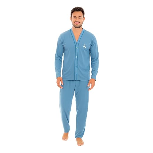 Pijama Masculino Adulto Inverno Abertura de Botões Pós Cirúrgico em Malha