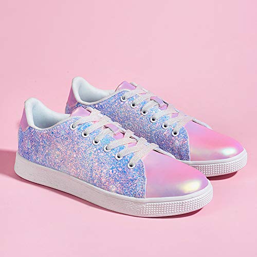 Image of LUCKY STEP Glitter Shoes Sparkly Bling Shiny Bedazzled Lace up Fashion Sneakers for Women