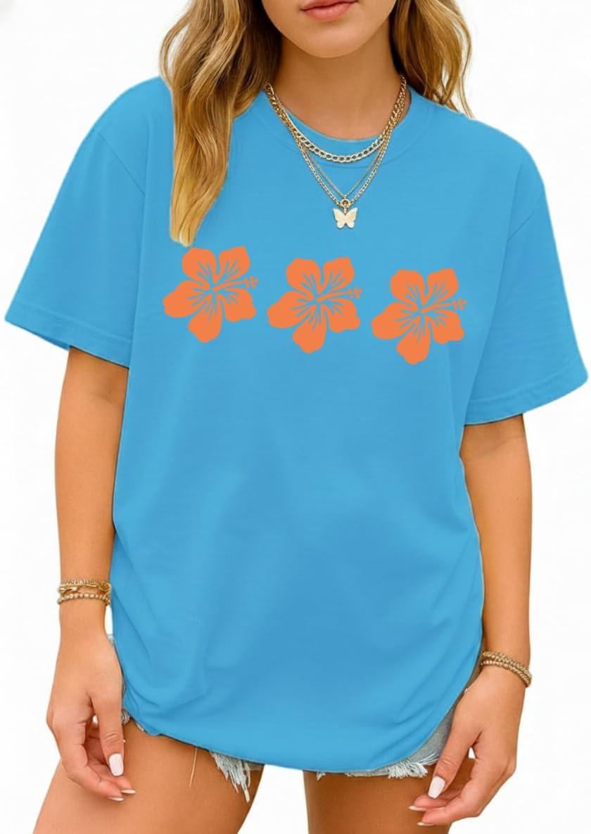 Oversized Graphic Floral T Shirts for Teens Girls Cottage Core Loose Tees Preppy Clothes Casual Aesthetic Vintage Tops