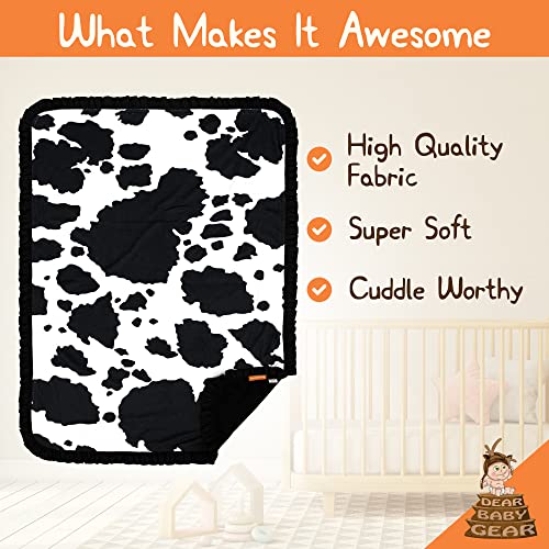 Image of Dear Baby Gear - Reversible Baby Blankets - Soft Nursery Blanket for Newborn - Toddler Blankey - Throw Blanket for Boys & Girls - Infant Blankets - 43x33 (Holstein Cow w /Black Ruffles)