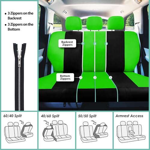 FH Group FB030GREEN115-SEAT Universal Fit Green Bucket Autositzbezüge und Bankbezug passend für die meisten Autos, SUVs und Lastwagen (kompletter Airbag kompatibel mit geteilter Bank)