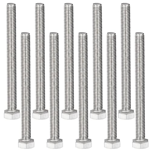 Image of MroMax 10Pcs M8-1.25 Hex Bolts, M8 x 80mm Hex Head Screws Bolts | 304 Stainless Steel 18-8, Fully Threaded, External Hex Drive, for Steel Structure Through-Fastening and Formwork Securing