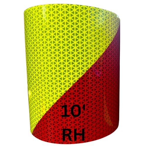 4" x 10' Roll V98 Orafol Oralite Conformable Pre-Striped Chevron Fluorescent Lime Yellow and Red Striped Reflective Safety Tape Right Hand Slant
