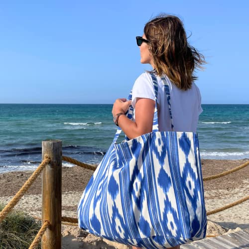 Tresmestres Borsa Mare Donna Xxl Estiva - Stile Mediterraneo, Capiente E Leggera - Borsa Spiaggia Grande Per Famiglia Perfetta Per Piscina - Blu, 65X40 Cm - 3