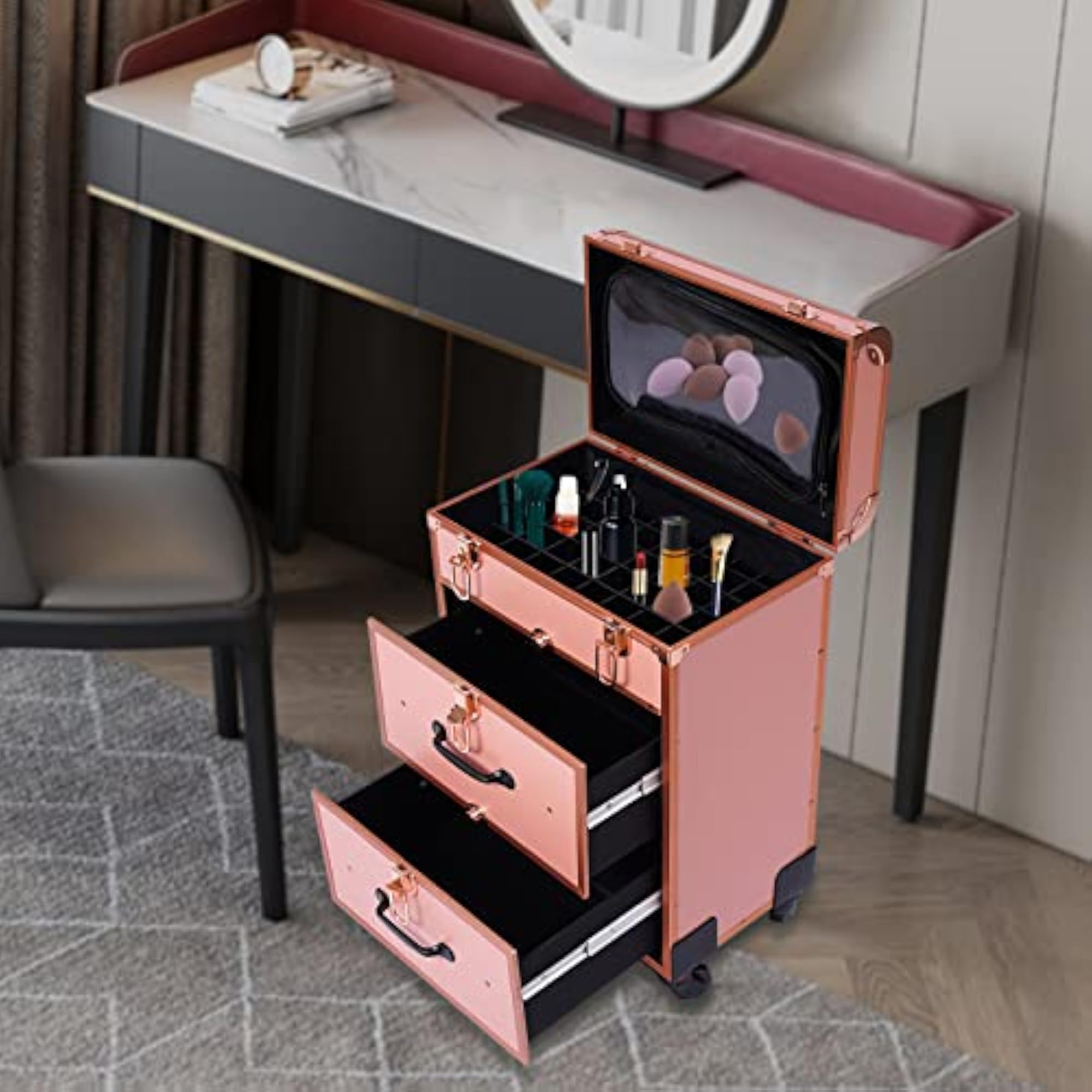 Travel Makeup Case Rolling Organizer