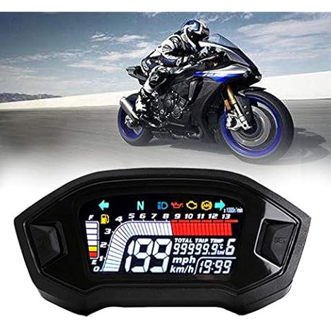 BLUERICE Real Color Digital Motorcycle Speedometer 199 Kph Mph Universal Speedometer Odometer Motorcycle Gauge Water Temperature Gauge with Bracket Cover