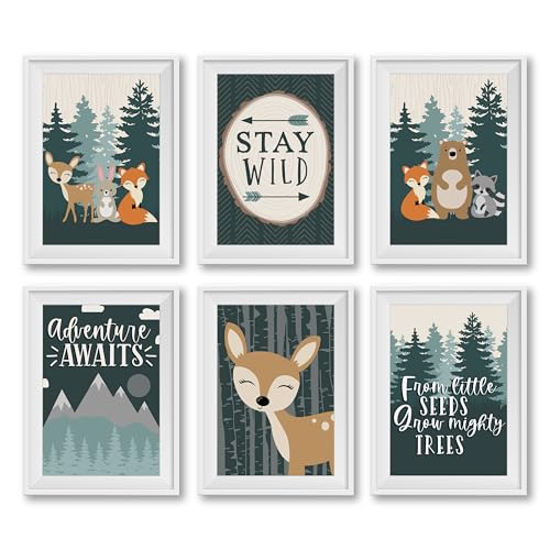 Image of Hadley Designs 6 Adventure Nursery Wall Decor - Reversible Unframed Baby Boy Nursery Decor, Mountain Decors for Boys Room, Adventure Wall Decors, Mountain Prints for Kids, Made in USA