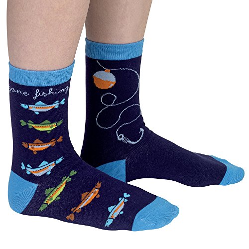 Bits and Pieces - Novelty Socks - Fishing - Silly Socks - Machine Washable - Cotton-Rich Socks, Fun Great Gift - Dark Blue - Adult Size 6-12