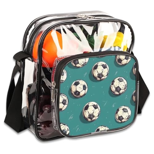 Clear Crossbody Bag Stadium Approved Abstract Football Transparent Bag for Festivals, Sports Events, Concerts,Beach Bag for Women Men Clear Purse with Front Pocket Messenger Bag with Adjustable Strap