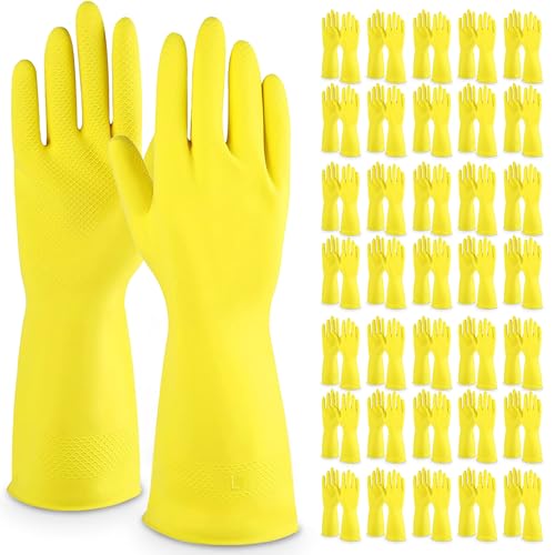 SOL 36 Pairs Bulk Large Household Gloves, Yellow Heavy Duty Rubber Gloves for Cleaning, Non-Slip Grip, Durable Waterproof Design for Kitchen, Bathroom & Dishwashing, Multipurpose & Comfortable To Use